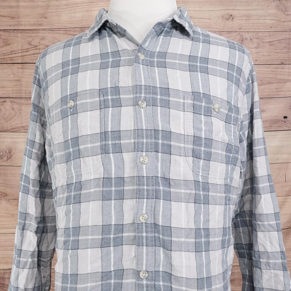 Even Tide Shirt Mens XL Gray Plaid Long Sleeve Button-Up Cotton Pockets Casual